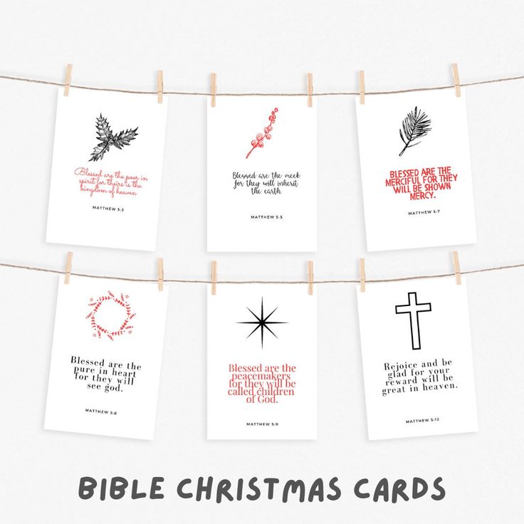 christmas cards hanging on a clothes line with the words bible christmas cards written below them