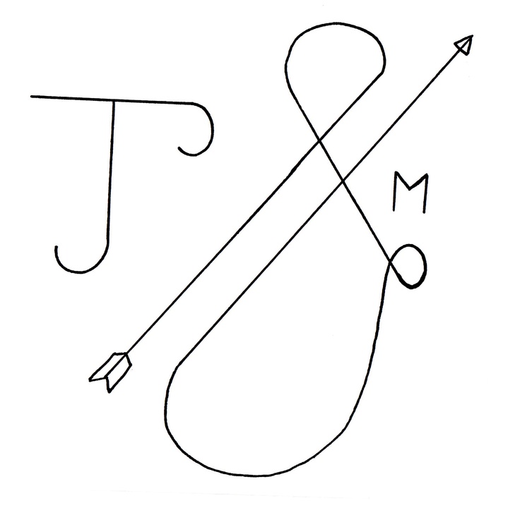 the letters j and j are drawn in black ink with an arrow on each side