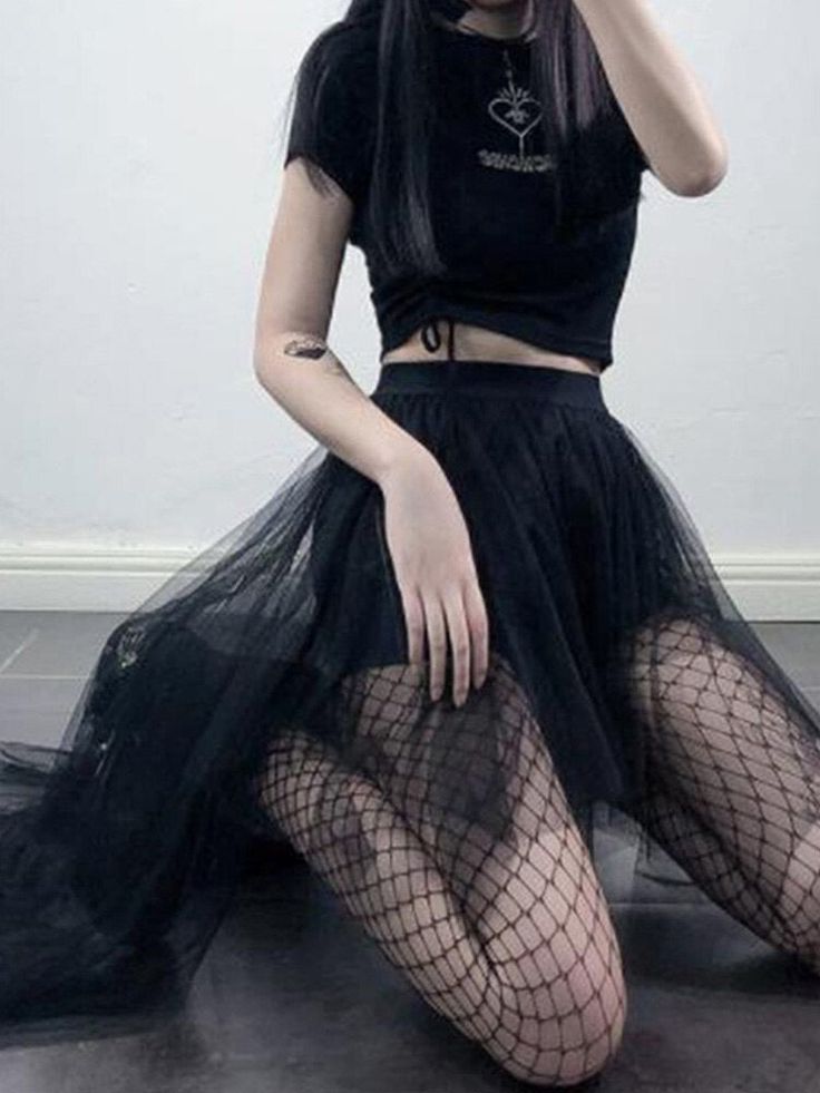 Material: Mesh Material: Cotton S: Waist 55-66cm/ Length 35-74cm M: Waist 64-74cm/ Length 35-77cm L: Waist 73-82cm/ Length 35-80cm Emo Night Outfit, Black Mesh Skirt, Dark Academic, High Low Maxi Skirt, Tule Rok, Gonna In Tulle, Harajuku Punk, Dark Princess, Nature Dress