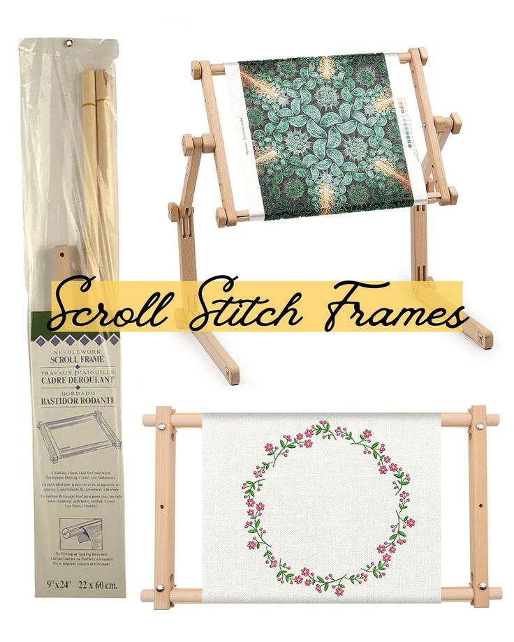 several different types of sewing frames with the words scroll stitch frames