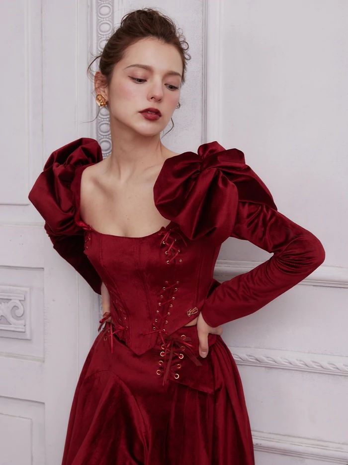 Find the best modern and designer corset dress for women online at LaceMade. We have elegant selection of vintage and cute corset summer dress for women made for ultimate comfort. Corset Blouse, Dress With Corset, Red Corset, Red Velvet Cake, Velvet Cake, Fantasy Dress, Museum Collection, Beautiful Gowns, Corset Dress