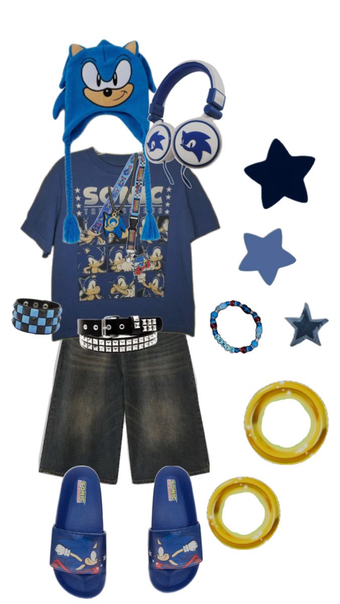 Ftm Outfits Casual, Sonic Clothes Aesthetic, Sonic With Clothes, Sonic Outfit Ideas, Sonic Inspired Outfits, Sonic Clothes, Sonic Outfit, Scenecore Clothes, Geeky Clothes