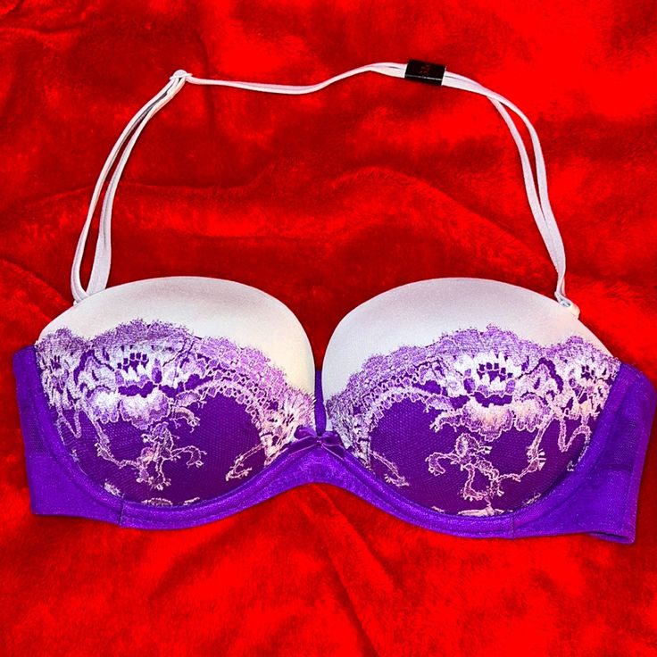 Purple And Gray Victoria’s Secret Strapless Bra Nwt. Note: Only Comes With Halter Strap. Stretch Purple Bra With Padded Cups, Fitted Purple Bra With Padded Cups, Purple Stretch Bra With Padded Cups, Purple Stretch Padded Bra, Elegant Purple Bra With Lined Body, Fitted Purple Bra With Removable Pads, Purple Padded Stretch Bra, Stretch Padded Purple Bra, Purple Fitted Bra With Removable Pads