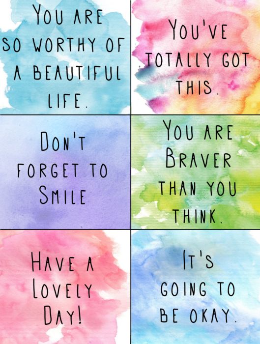 four watercolor cards with different sayings on them