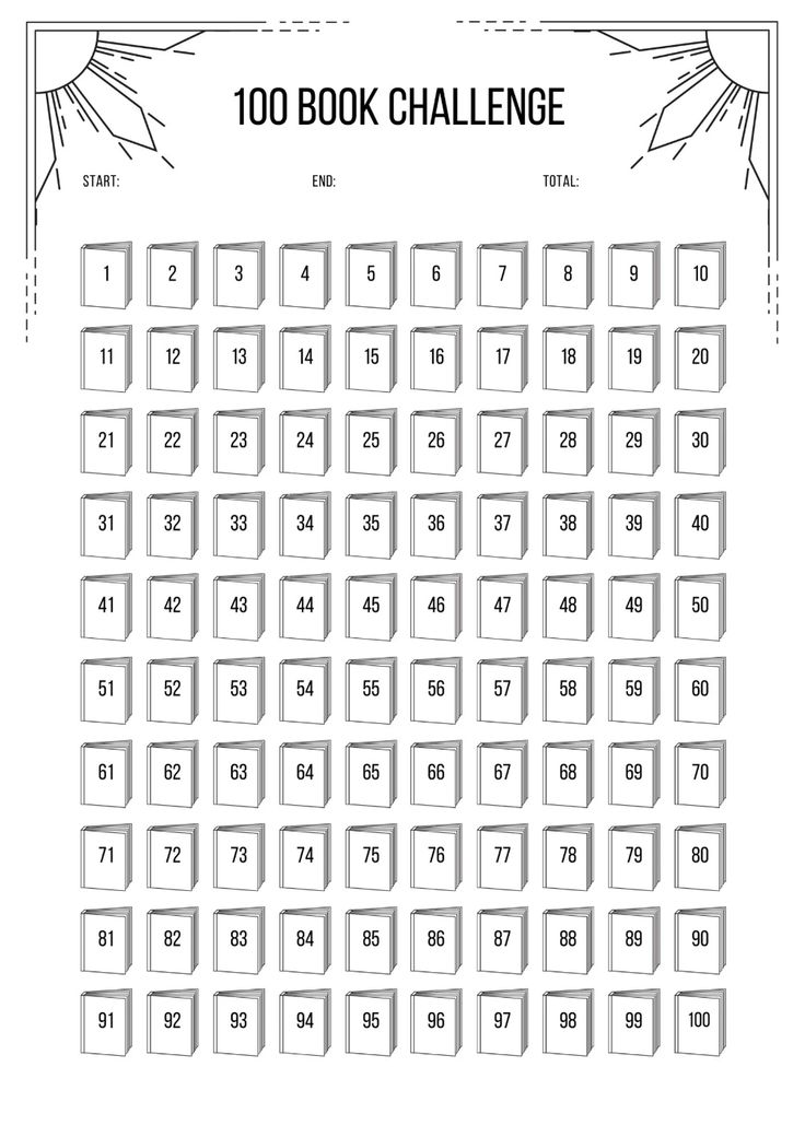 the printable 100 book challenge is shown in black and white, with numbers on it