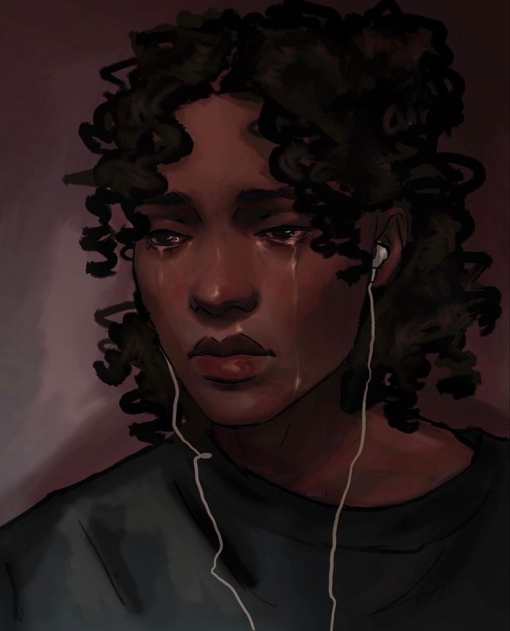 a drawing of a person with earphones on