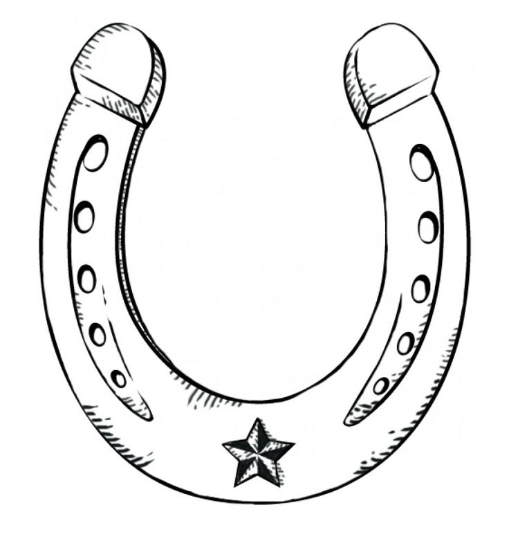 a black and white drawing of a horseshoe with stars on the side, as if it were an american flag