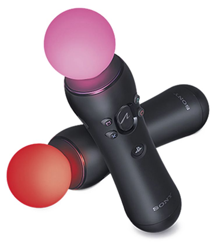 a black remote control with two red balls on it's back and one pink ball on its side