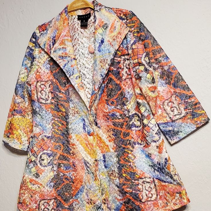 Gorgeous Colorful Weavz Jacket Size Small 100%Polyester New With Tags Trendy Multicolor Spring Outerwear, Fall Printed Multicolor Blazer, Fall Multicolor Printed Blazer, Trendy Multicolor Winter Blazer, Fitted Printed Outerwear For Fall, Trendy Multicolor Fall Blazer, Multicolor Printed Blazer For Spring, Trendy Multicolor Blazer For Fall, Trendy Multicolor Collared Outerwear