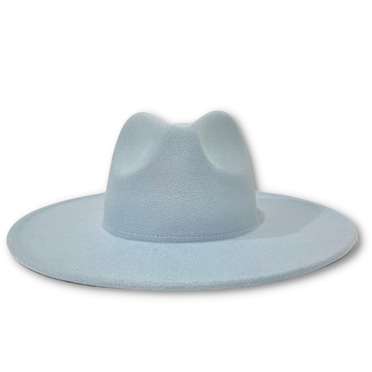 dope hats website women's large brim fedora in baby blue color Blue Spring Felt Hat With Curved Brim, Casual Blue Fedora With Wide Brim, Spring Wide Brim Solid Color Felt Hat, Spring Wide Brim Solid Felt Hat, Casual Blue Wide Brim Fedora, Spring Solid Color Wide Brim Felt Hat, Adjustable Wide Brim Blue Felt Hat, Adjustable Blue Wide Brim Felt Hat, Blue Felt Hat With Flat Brim For Spring