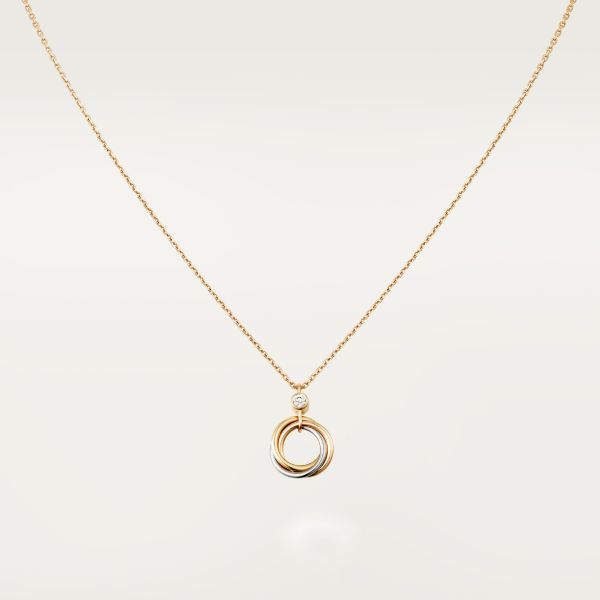 Cartier - Trinity necklace - Necklace Woman Gold/White gold/Pink gold - Trinity necklace, white gold 750/1000, rose gold 750/1000, yellow gold 750/1000, set with 1 brilliant-cut diamonds totaling 0.04 carats, rose gold 750/1000 chain. Inner diameter 7.3mm. Cartier Diamond Necklace In Yellow Gold, Cartier Yellow Gold Diamond Necklaces, Cartier Yellow Gold Necklace For Formal Occasions, Formal Cartier Yellow Gold Necklace, Cartier Fine Jewelry Necklaces With Brilliant Cut, Cartier Yellow Gold Pendant Necklace, Timeless Cartier Yellow Gold Necklace, Classic Cartier Yellow Gold Necklace, Cartier White Diamond Cut Jewelry