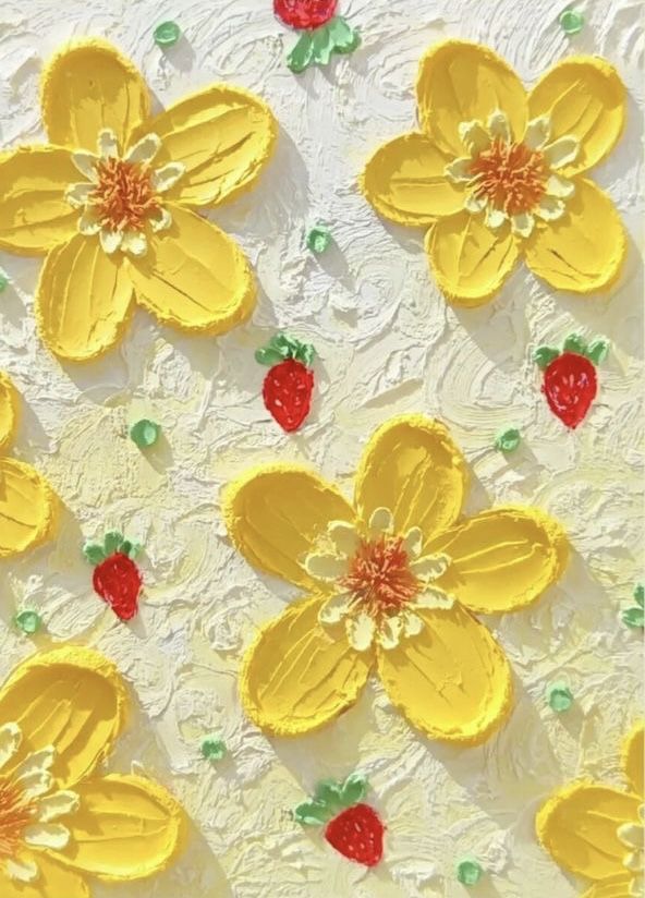 yellow flowers and strawberries on white paper