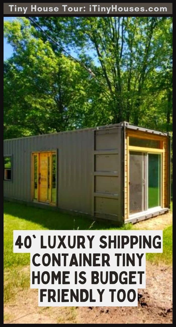 a house made out of shipping containers with the words 40 luxury shipping container tiny home is budget friendly too