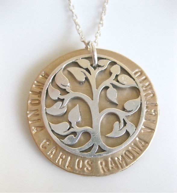 Sale Tree of Life Necklace - "My Tree of Wonder" - personalized. via Etsy. Engraved Spiritual Necklace For Anniversary Gift, Engraved Custom Nameplate Necklace For Anniversary, Antique Personalized Necklaces For Mother's Day, Personalized Antique Necklaces For Mother's Day, Personalized Antique Necklace For Mother's Day, Personalized White Gold Jewelry For Memorial, Handmade Sterling Silver Necklace For Commemoration, Antique Engraved Necklaces For Mother's Day, Antique Jewelry With Engraving Option For Anniversary