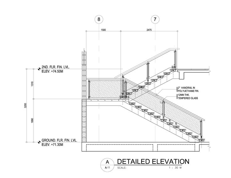 an architectural drawing showing the steps and handrails