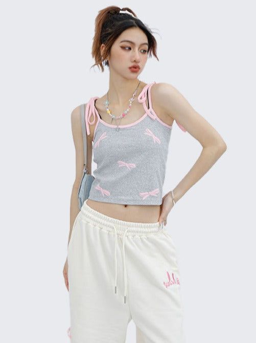 ❤︎ Girly Libon Camisole❤︎ Gray Vest Top For Summer, Trendy Gray Sleeveless Tank Top, Gray Sleeveless Crop Top For Summer, Cute Summer Tank Top, Cute Spring Tops With Tank Straps, Cute Tank Top For Spring, Cute Tank Strap Tops For Spring, Cute Sleeveless Camisole, Gray Y2k Tops For Spring