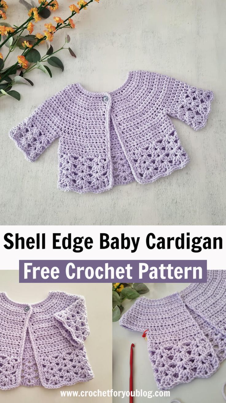 the crochet baby cardigan pattern is shown