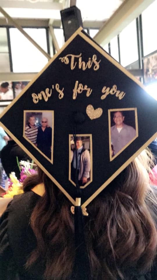 a black graduation cap with gold writing on it that says, this one's for you