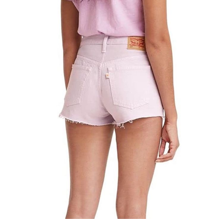 Brand New With Tag Levi’s 501 Jean Shorts In Lilac Color Button Fly Closure Size 31 Levi's Summer Jean Shorts With Button Closure, Lavender Relaxed Fit Bottoms For Summer, Lavender Relaxed Fit Pants For Summer, Spring Lavender Relaxed Fit Bottoms, Lavender Cotton Shorts For Spring, Spring Lavender Cotton Shorts, Short Lavender Bottoms For Spring, Lavender Short Bottoms For Spring, Lavender Short Length Bottoms For Spring