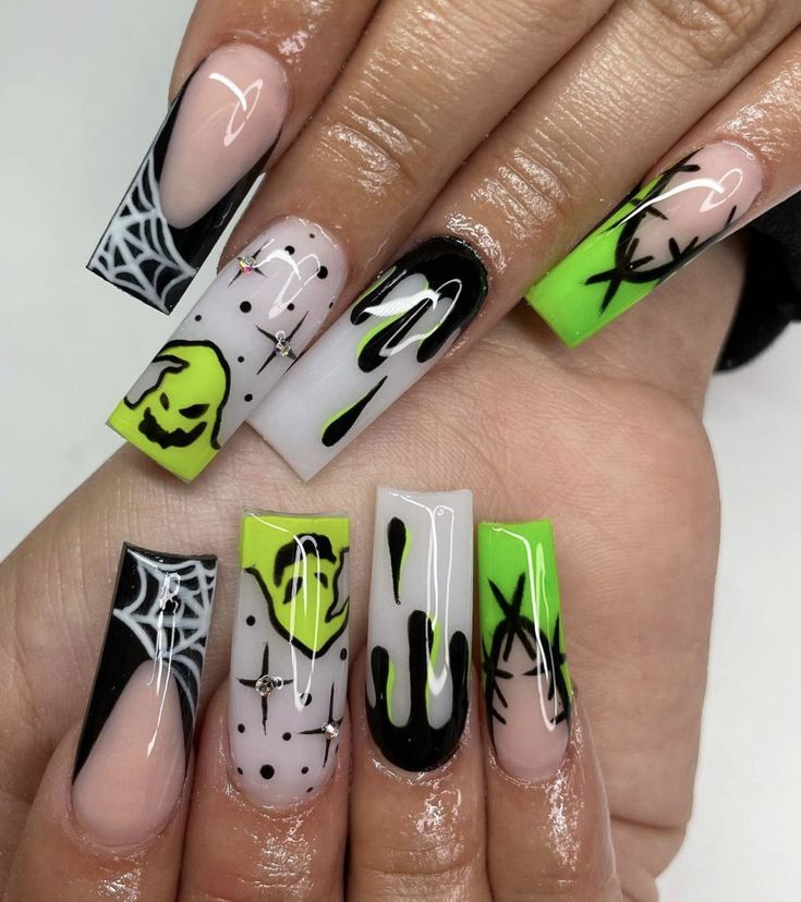 Emoji Nails, Horror Nails, Holloween Nails, Halloween Acrylic Nails, Cute Halloween Nails, October Nails, Goth Nails, Grunge Nails, Inspired Nails