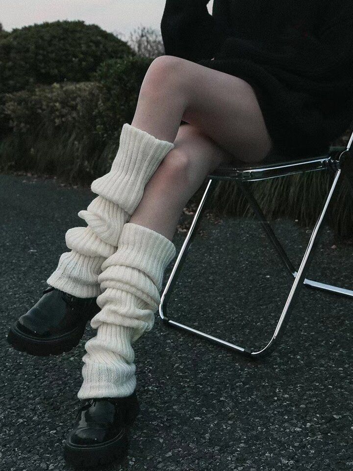 Free Returns ✓ Free Shipping✓. 1pair Girls' Solid Color Striped Knit Leg Warmers, Cute And Sweet Winter Accessory- Women Leg Warmers at SHEIN. Feminine Socks, Maki Aesthetic, Leg Warmers Aesthetic, Cute Wardrobe, Loose Socks, Knitted Leg Warmers, Thigh Socks, Acubi Fashion, Crochet Leg Warmers