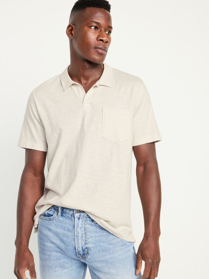 spread collar short sleeves patch chest pocket vented sides relaxed chest and sleeves with a roomier waist hits below waist model is approx.  6'1" and wears size mmachine wash according to the care instruction label Mens Easter Outfit, Holiday Gifts For Men, Old Navy Men, Easter Outfit, Woman’s Day, Chest Pocket, Toddler Boys, Mens Polo, Old Navy