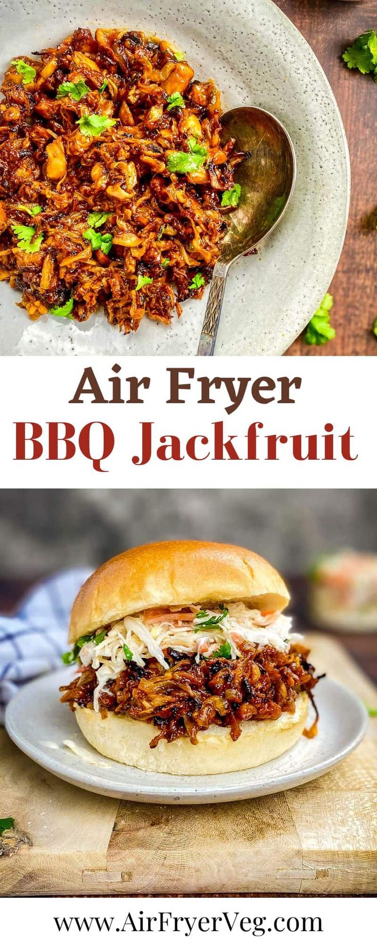 an air fryer bbq jackfruit sandwich on a plate