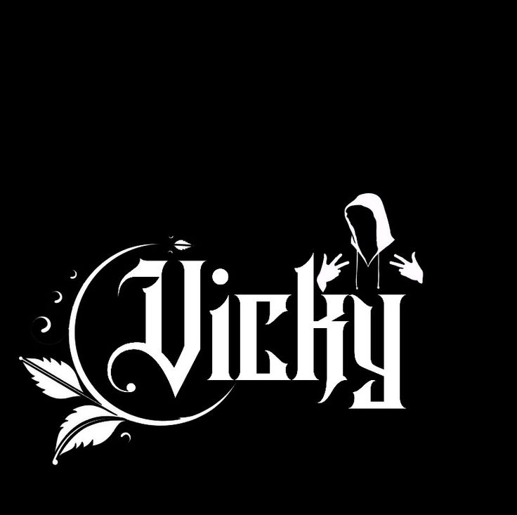 the word vily written in white on a black background with leaves and swirls