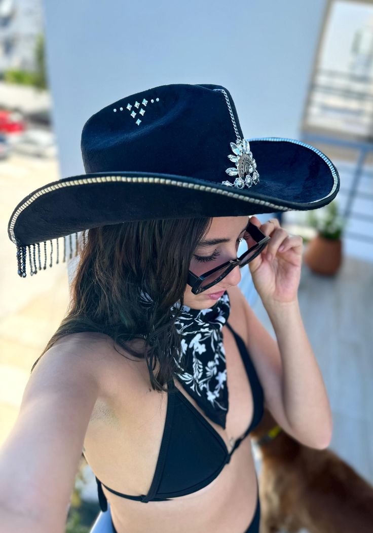 "✨ Introducing our new black cowboy hat - a perfect blend of elegance and style for both men and women!! Whether you're dressing up for a special event or adding a touch of sophistication to your everyday look, this hat is the ultimate accessory. Perfect for any occasion, it's designed to make a statement while keeping you stylish and comfortable. ️ Although we do our best to show our items as they are, differences in quality on each screen could affect the actual color of the product Cowboys Hat, Black Cowboy Hat, Butterfly Embellishment, Black Cowboys, Black Cowboy, Cowboy Hat, Blue Suede, Barrettes, Everyday Look