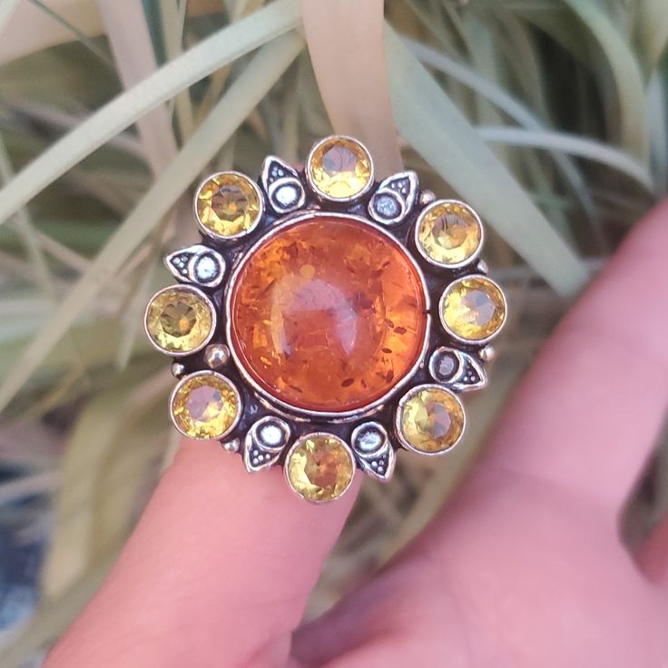 Brand New Handmade Amber And Citrine Silver Statement Ring. Size 9 925 Stamped New To Poshmark? Use Referral Code Kimberlyn222 To Receive $10. Hallmarked Citrine Rings, Handmade Round Crystal Ring, Amber Topaz Ring, Yellow Topaz Ring As A Gift, Unique Topaz Ring As A Gift, Amber Crystal Ring With Gemstone, Amber Crystal Round Ring, Handmade Citrine Crystal Ring, Hallmarked Round Crystal Ring