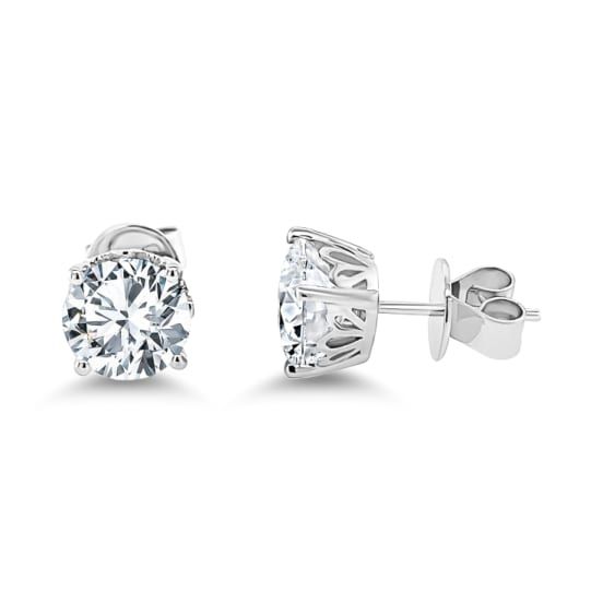 14K White Gold White Topaz Solitaire Earrings Fine Jewelry Round Cut Earrings For Formal Occasions, Formal Fine Jewelry Round Cut Earrings, Formal Round Cut Fine Jewelry Earrings, Modern Prong Setting Earrings For Formal Occasions, Elegant White Gold Earrings With White Topaz, Classic White Topaz Earrings For Formal Occasions, Diamond Cut White Topaz Earrings In Fine Jewelry Style, Formal White Topaz Earrings With Diamond Cut, White Gold White Topaz Earrings With Prong Setting