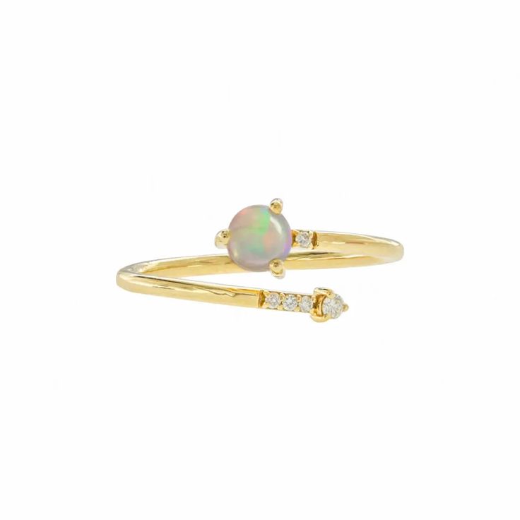 Opal Bypass Ring Stackable Open Opal Ring In Fine Jewelry Style, Elegant Adjustable Multi-stone Rings, Fine Jewelry Opal Open Ring, Fine Jewelry Open Ring With Multi-stone, Fine Jewelry Halo Ring With Open Band, Adjustable Opal Ring Fine Jewelry, Yellow Gold Opal Open Ring For Promise, Fine Jewelry Multi-stone Open Ring, Yellow Gold Opal Promise Ring With Open Design