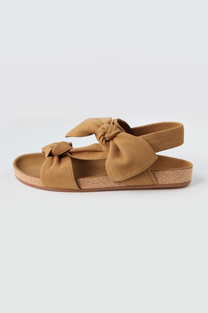 Bow sandals with real suede upper rubber sole