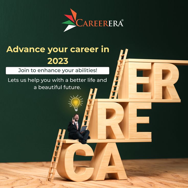 a man sitting on top of a ladder with the words career written below him and underneath it