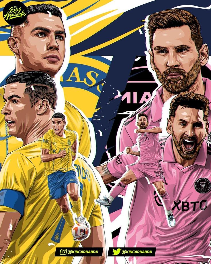 three soccer players are depicted in this digital painting style illustration, one is wearing pink and the other is yellow