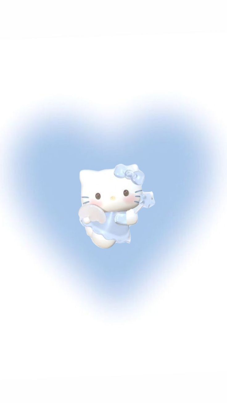 an animated hello kitty flying in the sky with its wings spread out and eyes closed