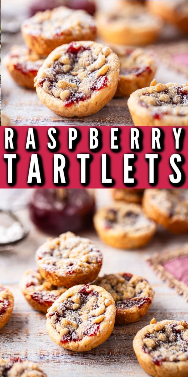 raspberry tartles are piled on top of each other with the title overlay