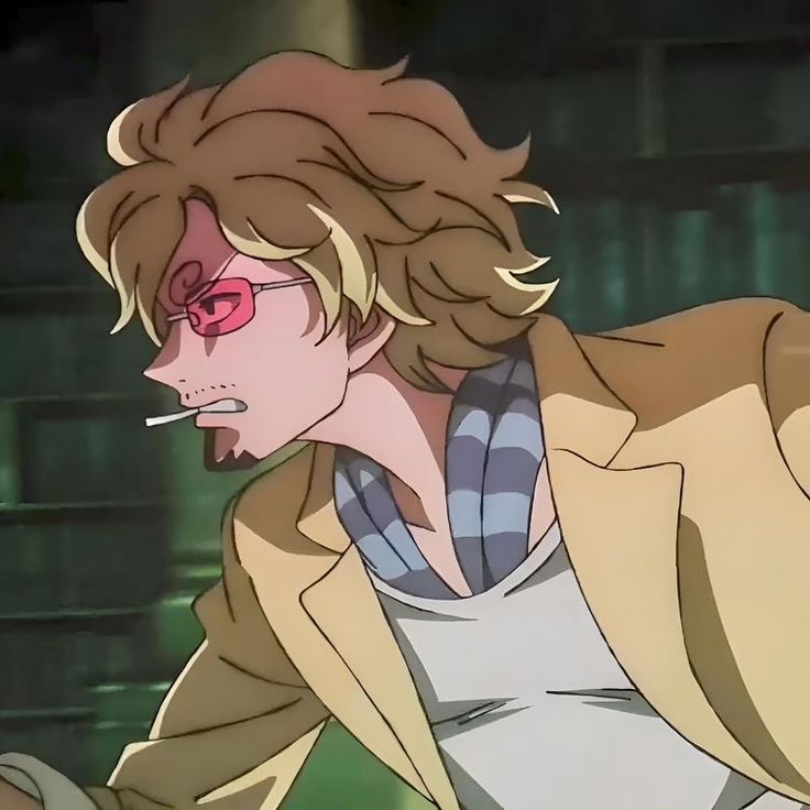 an anime character with glasses and a trench coat