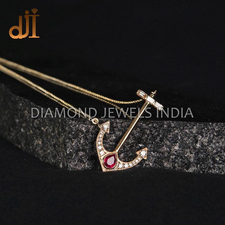 "Solid 14k Yellow Gold Pave Set Natural Diamond Ruby Gemstone Designer Anchor Charm Pendant Chain Necklace Delicate Jewelry NEMJ-759 14k Gold Anchor Necklace. Diamond Necklace. Ruby Gemstone Necklace. Delicate Necklace Jewelry. Handcrafted Delicate Jewelry. 19x31 MM Pendant Size / 18\" Chain (2\" Adjustable Included) Here Are Some Amazing Ways To Take Care Of Your Precious Diamond Jewelry. Always. * Apply lotion, cosmetics, hairspray, and perfume before dressing in jewelry. * When undressing, wi Luxury Ruby Necklaces With Diamond Accents, Luxury Ruby Necklace With Diamond Accents, Luxury Hand Set Diamond Necklace For Gift, Hand Set Pendant Necklaces For Anniversary, Hand Set Pendant Necklace For Anniversary, Fine Jewelry Ruby Necklaces With Diamond Accents, Fine Jewelry Ruby Necklace In Diamond White, Fine Jewelry Ruby Necklace With Diamond Accents, Fine Jewelry 14k Gold Hand Set Necklace