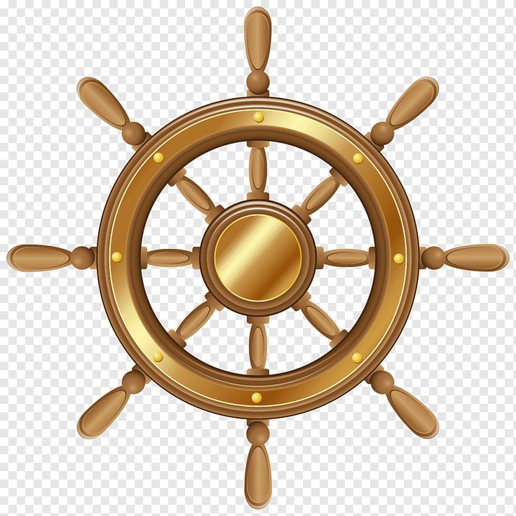 a golden ship steering wheel on a transparent background