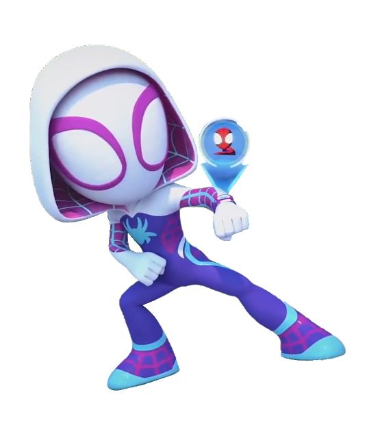 an animated character holding a blue object in one hand and wearing purple shoes on the other