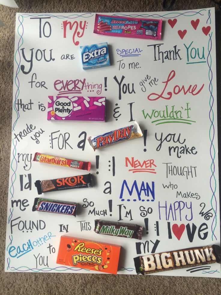 a sign with candy on it that says thank you