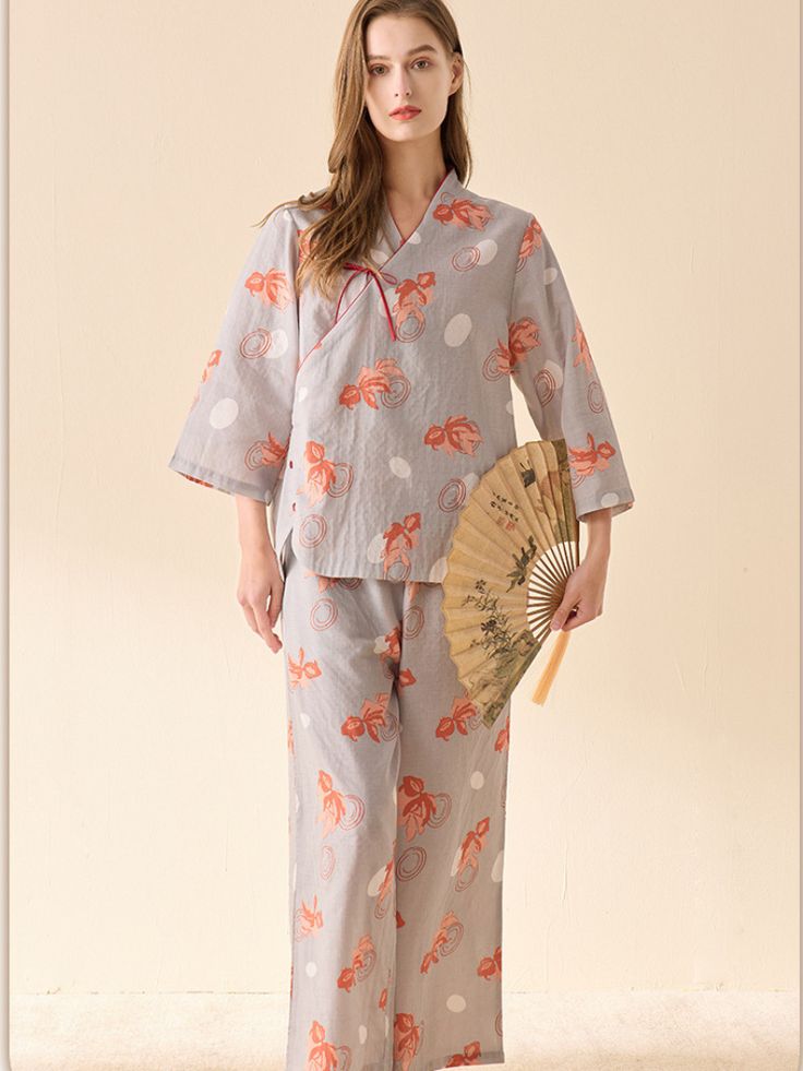 Elevate your loungewear game with our Women's Floral Loose Pajamas Suit. Crafted from premium 100% cotton. it offers a heavenly softness against your skin. The V-neck design adds a touch of allure. while the loose fit ensures unrestricted comfort. With long sleeves. it keeps you cozy on colder nights. The enchanting floral print adds a feminine and elegant touch. making you feel effortlessly stylish even at home. Whether you're unwinding after a long day or enjoying a lazy morning. our Women's F Cotton Sleep Sets With Long Pants, Printed Cotton Lounging Sets, Printed Cotton Sleepwear For Loungewear, Cotton Matching Set Sleepwear For Home, Cotton Sleepwear Matching Set For Home, Printed Loungewear Set With Long Pants, Printed Sets For Loungewear With Long Pants, Lazy Morning, Pajama Suit