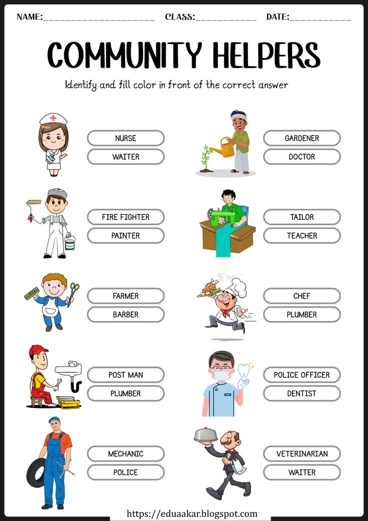 the community helpers worksheet is shown in this graphic file, which shows people who