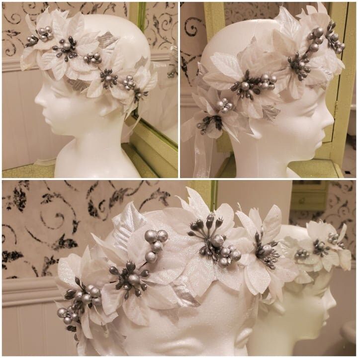 This Beautiful White and Silver winter inspired head wreath is perfect for engagement photos, weddings, bridal showers, holiday parties and so much more! (Adjustable - one size fits all - lightweight - ribbon can be changed) Head Wreath Wedding, Holiday Headpiece, Eve Costume, Ugly Christmas Sweater Contest, Glitter Crown, Head Wreath, Gold Headpiece, Winter Inspired, Wreath Wedding