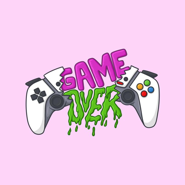 a video game controller with the word game over painted on it's side in purple and green