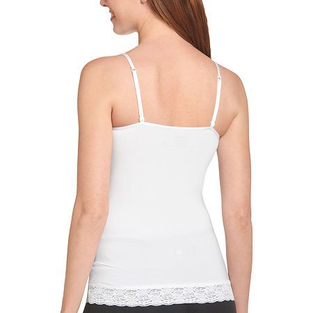 The Jockey no panty line promise tactel lace cami provides a flattering look with a touch of lace and customizable comfort with adjustable straps. Tactel nylon and lycra spandex offer a smooth, silky feel with plenty of stretch.Features: Adjustable Straps, Lace TrimClosure Type: Pullover HeadConcerns: Torso + BackSupport: Light SupportFiber Content: 100% NylonCare: Machine WashOwned & Founded: Women Owned/FoundedCountry of Origin: Imported Feminine Stretch Bra-friendly Camisole, Feminine Stretch Camisole With Bra-friendly Design, Feminine Stretch Camisole Bra Friendly, Stretch Camisole With Tank Straps For Daywear, Daywear Camisole With Built-in Bra And Tank Straps, Camisole With Built-in Bra And Tank Straps For Daywear, Feminine Stretch Camisole For Daywear, White Lace Top Stretch Camisole, White Stretch Lace Top Camisole