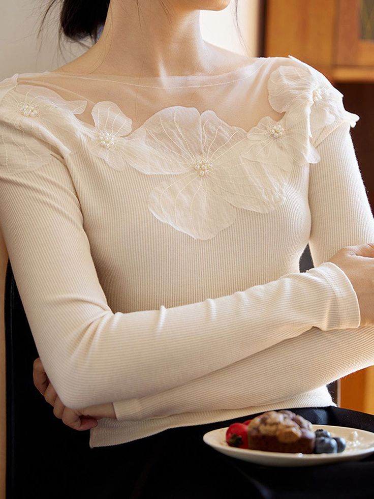 DETAILS
Composition: 20% Cotton, 80% Elastane
Design: Jacquard
Style: Elegant, Romantic
Thickness: Regular
Sheer: No
Material: Jersey
Sleeve Length: Long Sleeve
Neckline: Crew Neck
Occasion: Leisure, Wedding Elegant Ribbed Crew Neck Knit Top, Elegant Fitted Beige Knit Top, Elegant Cream Crew Neck Top, Feminine Long Sleeve Ribbed Tops, Ribbed Long Sleeve Party Top, Elegant Stretch Knit Top With Crew Neck, Elegant Cream Ribbed Tops, Elegant Beige Knit Top, Elegant Cream Ribbed Knit Top