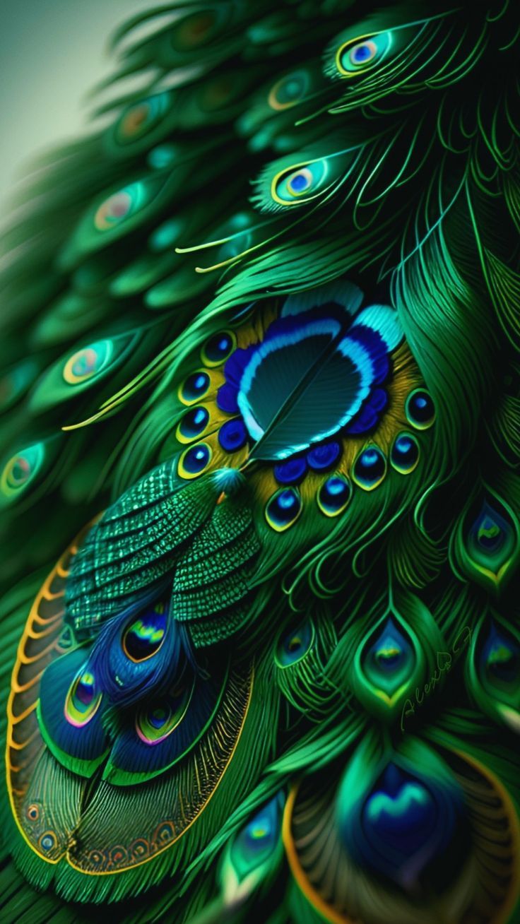 an image of peacock feathers with blue and green colors