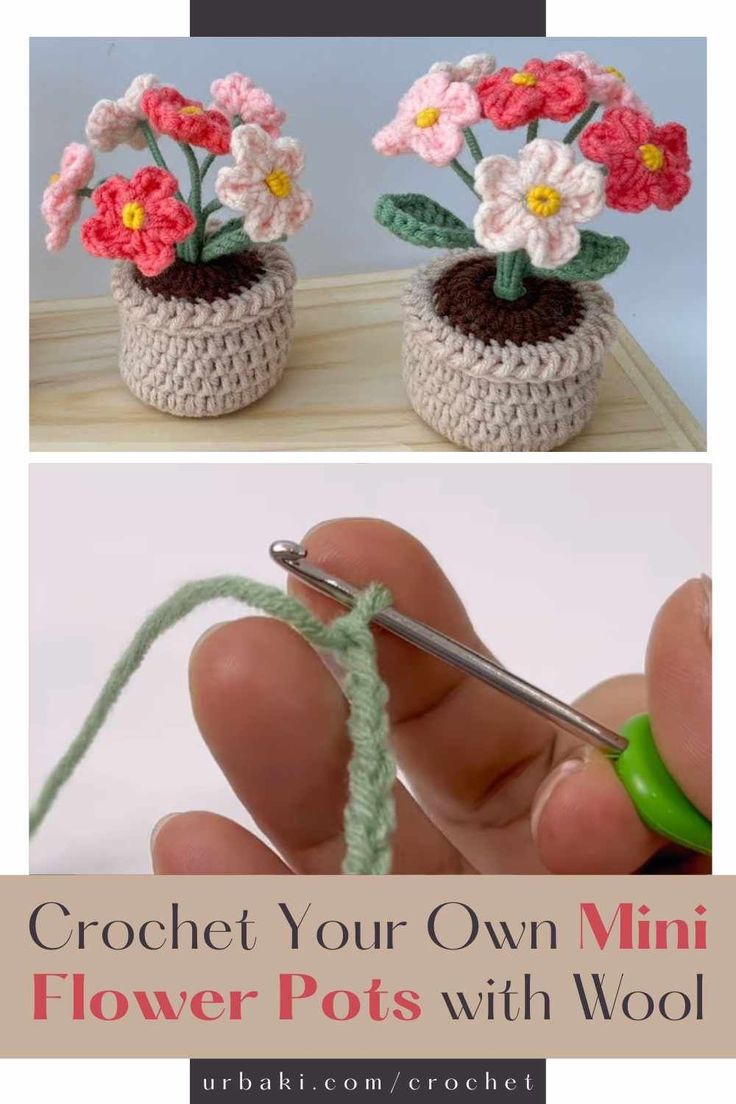 crochet your own mini flower pots with wool